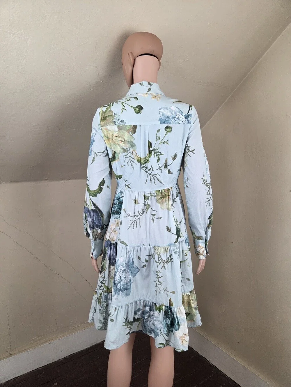 ERDEM‎ Abilene Floral Cotton Poplin Tiered Mini Shirt Dress Estimated Small